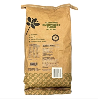 The backside packaging of Basic Ingredients Buckwheat Flour